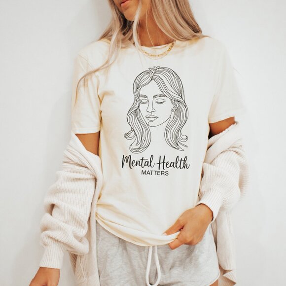 Mental Health Matters Line Art Face Graphic Tee Top - Picture 3 of 6